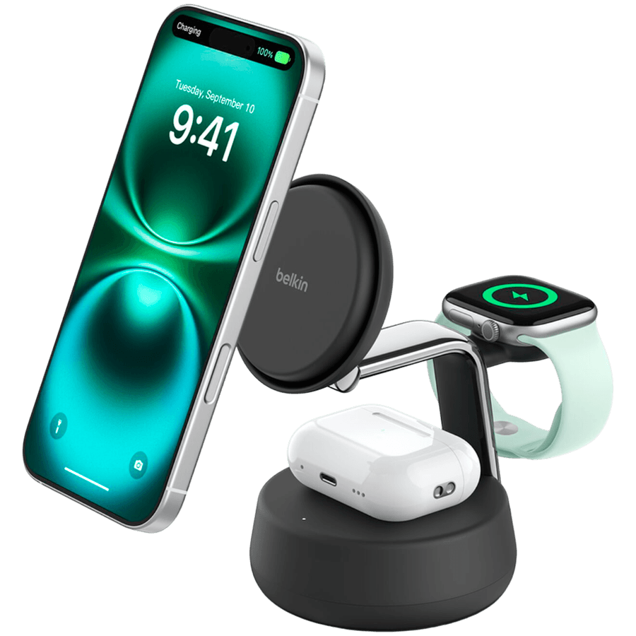 BELKIN 25w QI2 3-IN-1 Wireless Charging Stand, Black