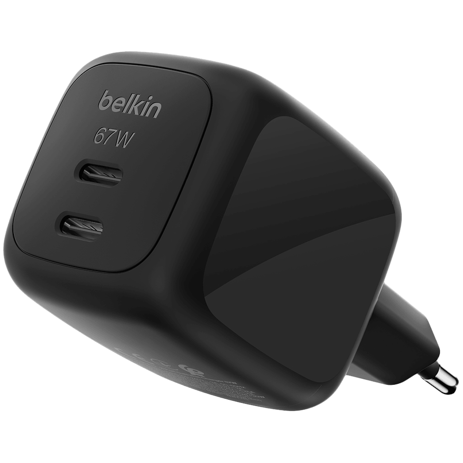 BELKIN 67w Dual USB-C PD wall Charger with PPS, Black