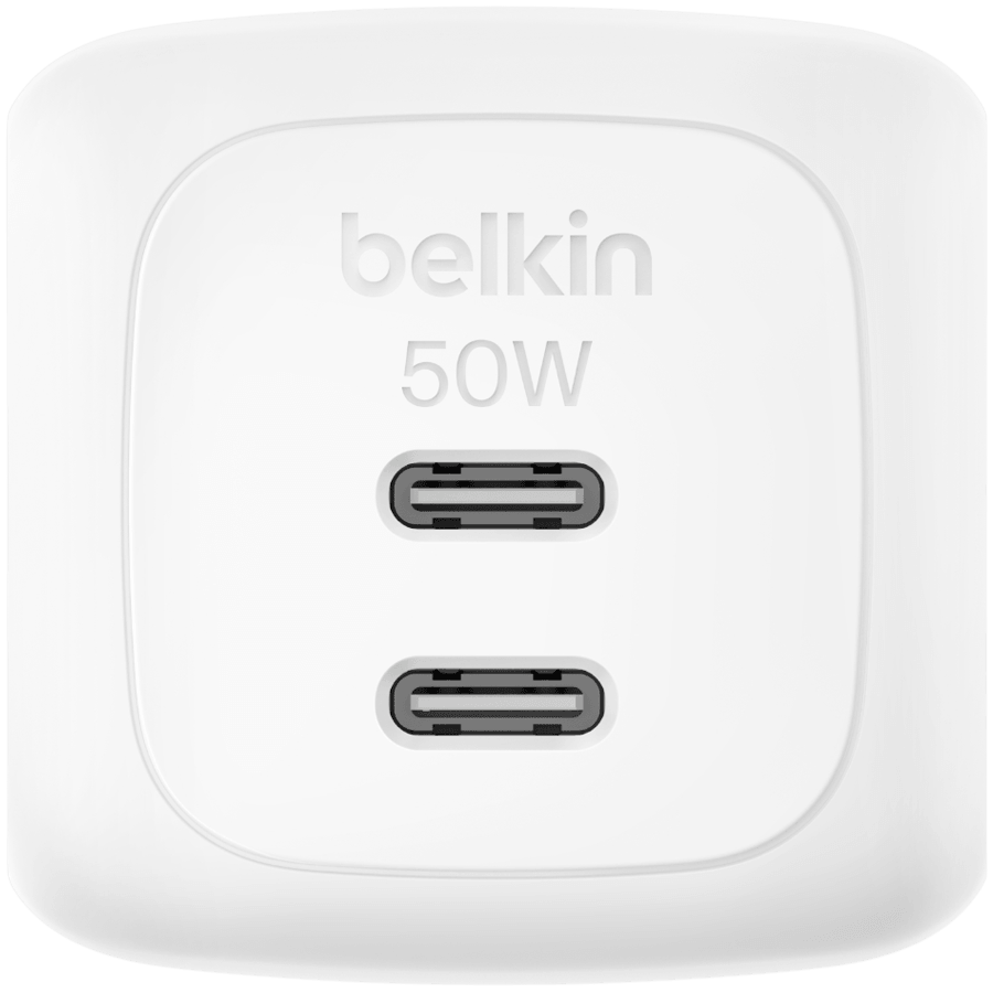 BELKIN 50w Dual USB-C PD wall Charger with PPS, White