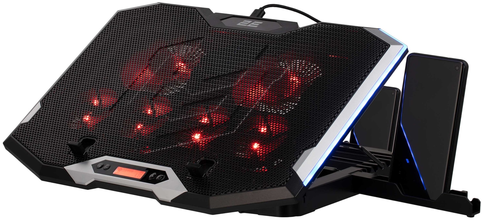 2E GAMING Laptop stand CPG-004, up to 15.6", 2xUSB-A, LCD/phone holder, RGB, black