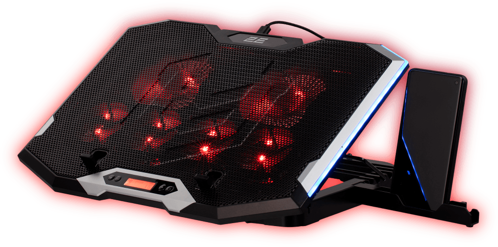 2E GAMING Laptop stand CPG-004, up to 15.6", 2xUSB-A, LCD/phone holder, RGB, black