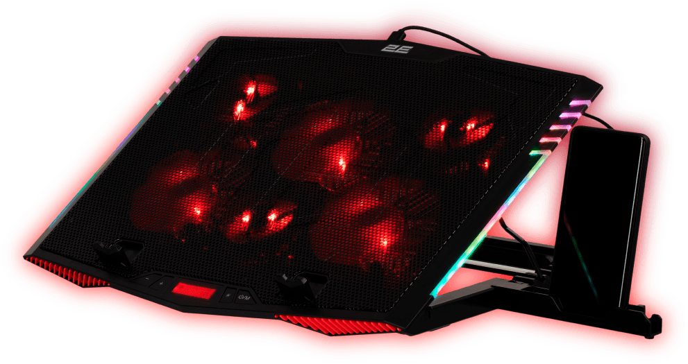 2E GAMING Laptop stand CPG-005, up to 17.3", 2xUSB-A, LCD/phone holder, RGB, black