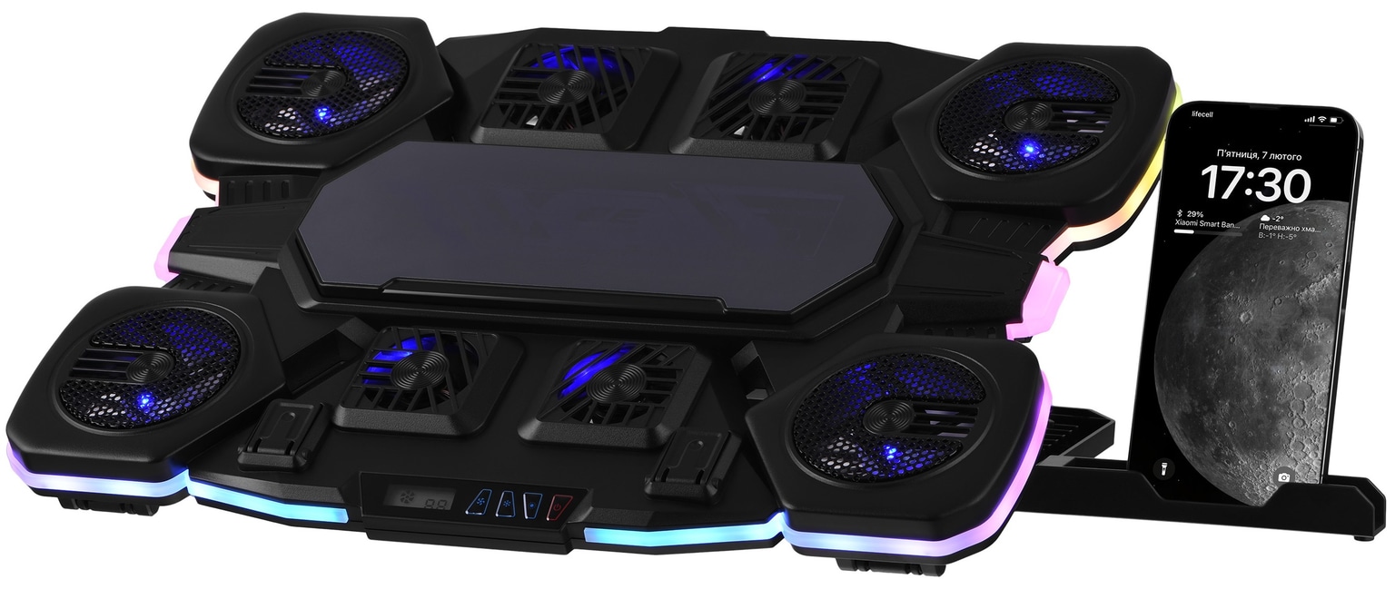 2E GAMING Laptop stand CPG-012, up to 17.3", 1xUSB-A, 1xUSB-C, LCD/semiconductor cooling pad, RGB, black