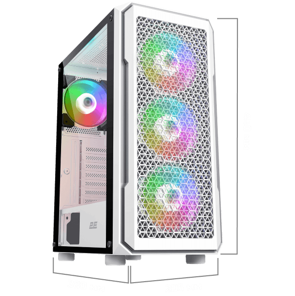 2E Gaming Computer case Hexagon G338W, without PSU, 2xUSB 3.0, 1xUSB Type-C, 1x120mm, 3x120mm ARGB, TG Side Panel, ATX, White