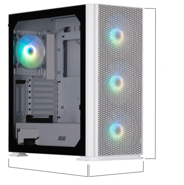 2E GAMING PC case Vertex GI01W without PSU, 2xUSB3.0, 1xUSBType-C, 3x140mm ARGB, 1x120mm ARGB, VGA 380mm, LCS ready, controller with remote, TG Side Panel, EATX, white