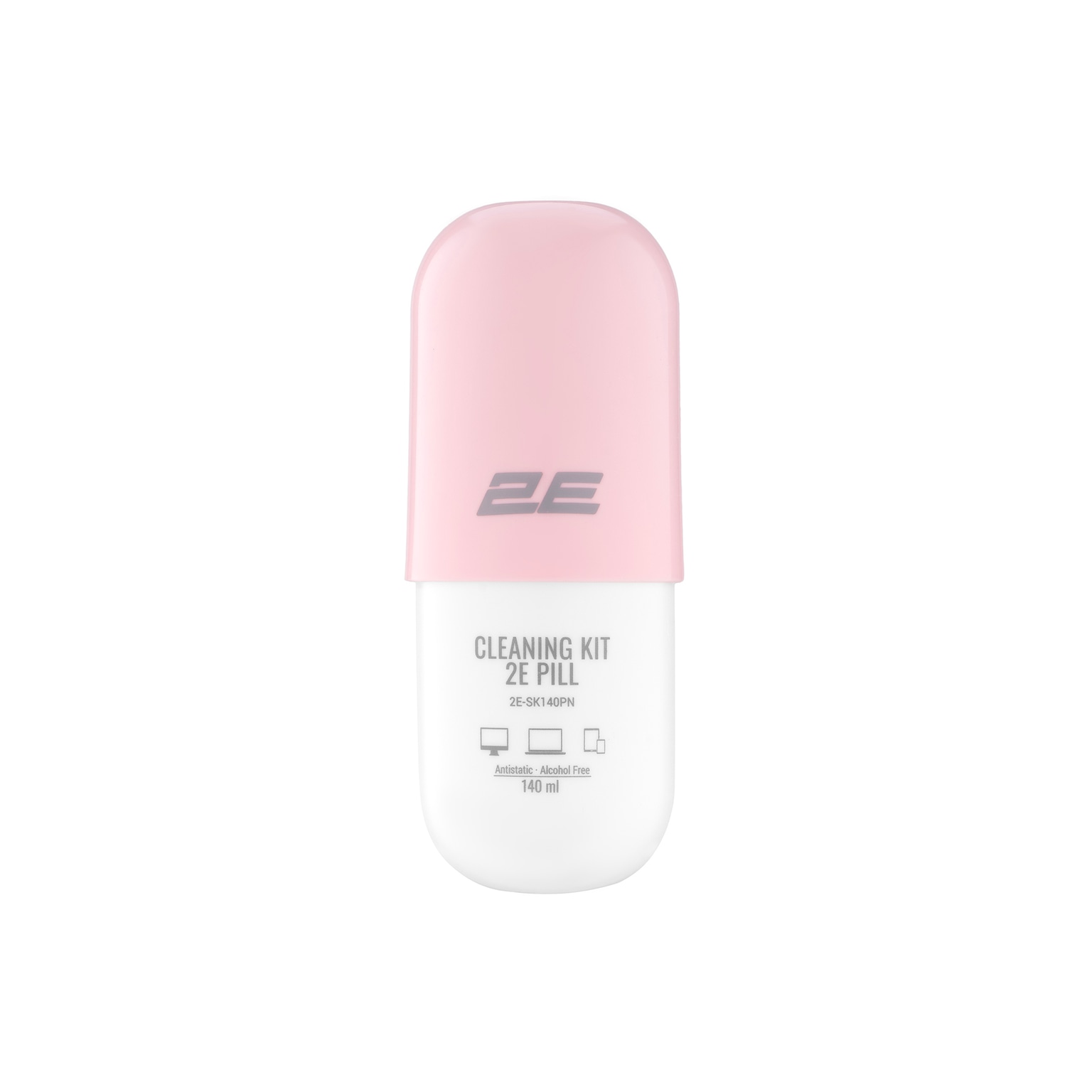 2E Cleaning kit PILL for office equipment (liquid 140ml, whipe 20cm), white-pink