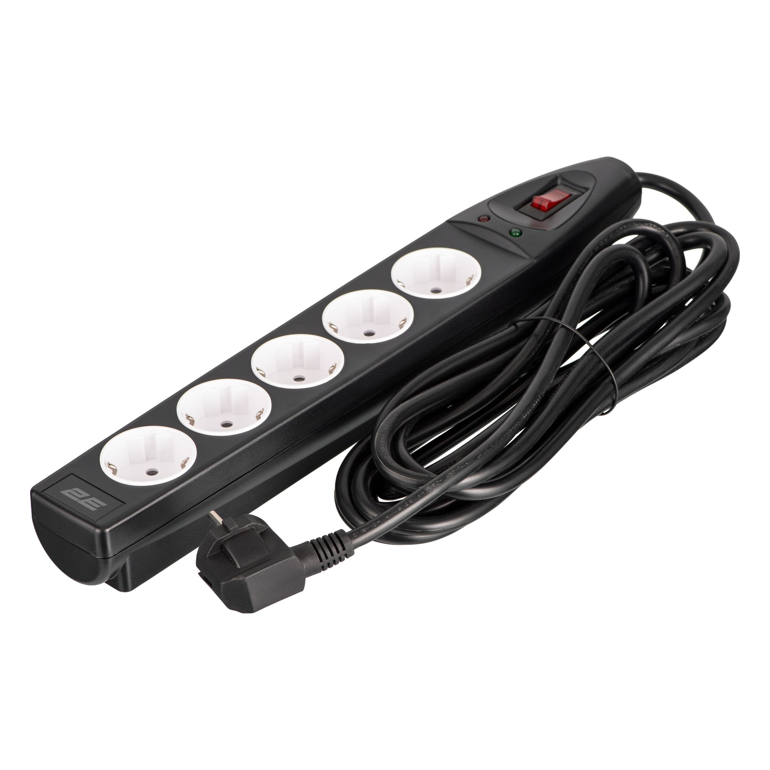 2E Power strip with surge protection, 5m, 5xTypeF, 16A, black