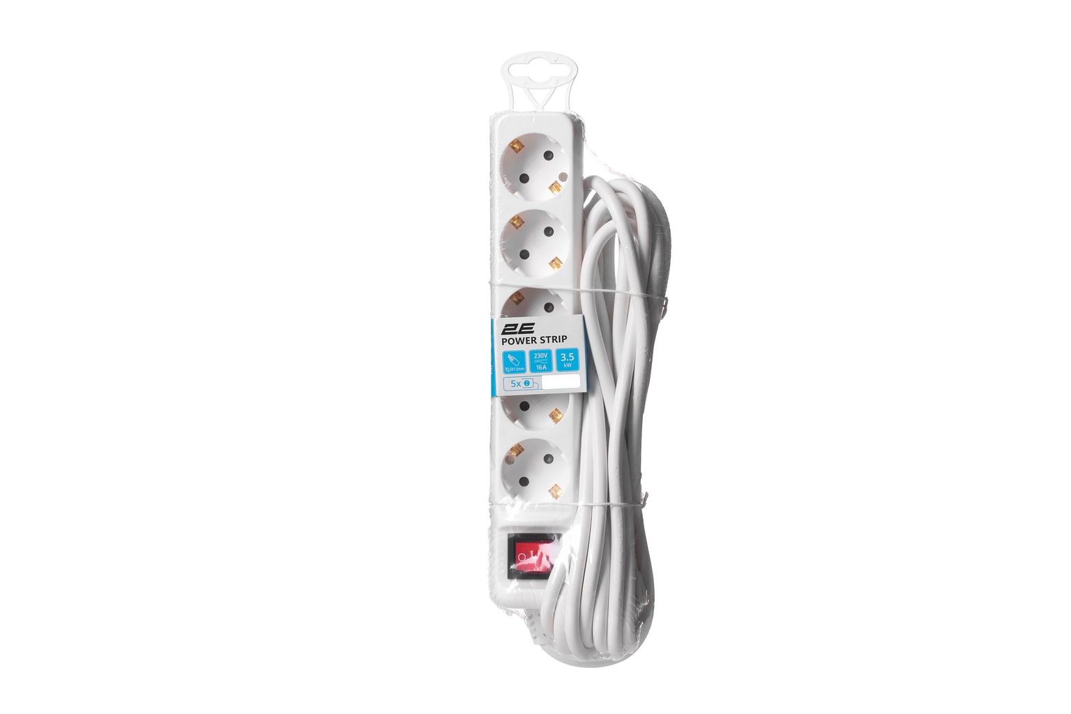 2E Power strip 5m, 5xTypeF, 16A, white - 2