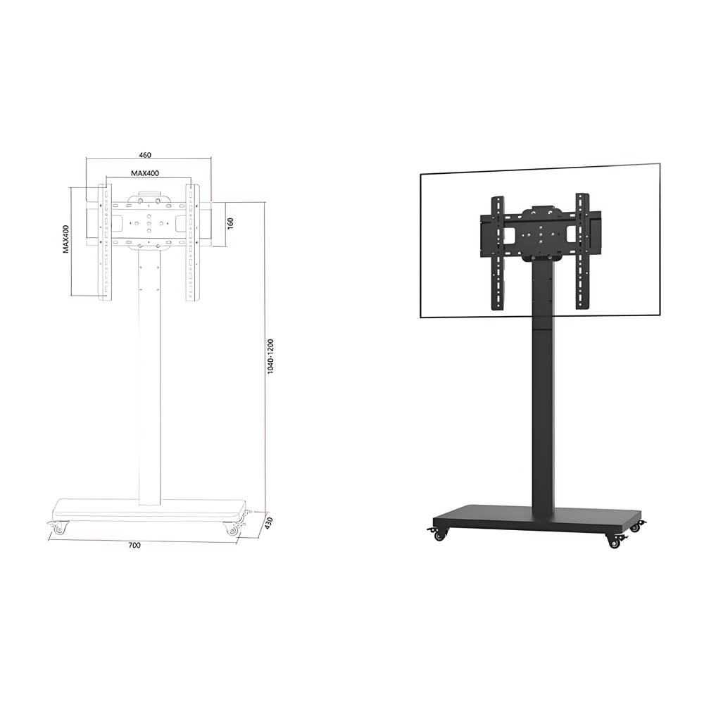 Allscreen C1600, 26”-55”, TV Mount With Roller, Black — 2