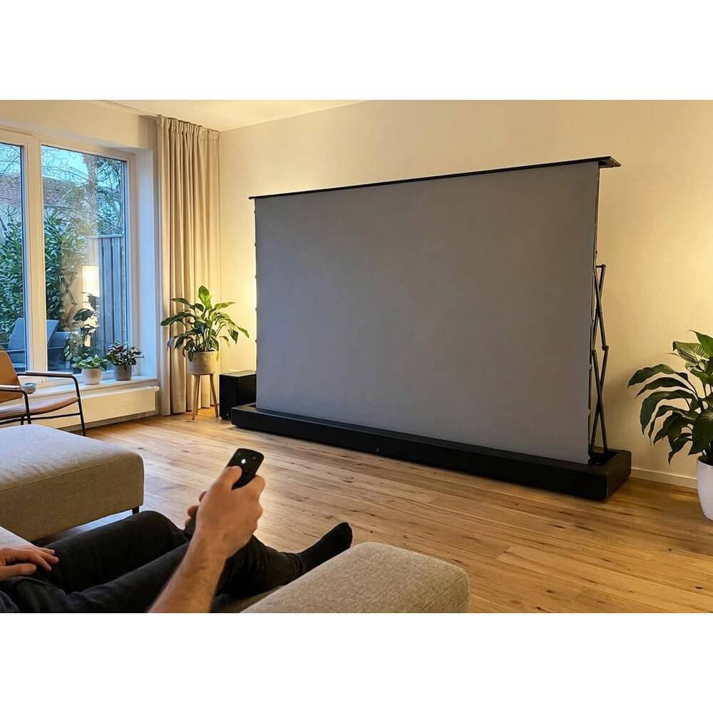 Allscreen CMF100HBC, MOTORIZED FLOOR RISING SCREEN, 221x124CM, 100", 16:9, ALR, WITH REMOTE CONTROL — 2