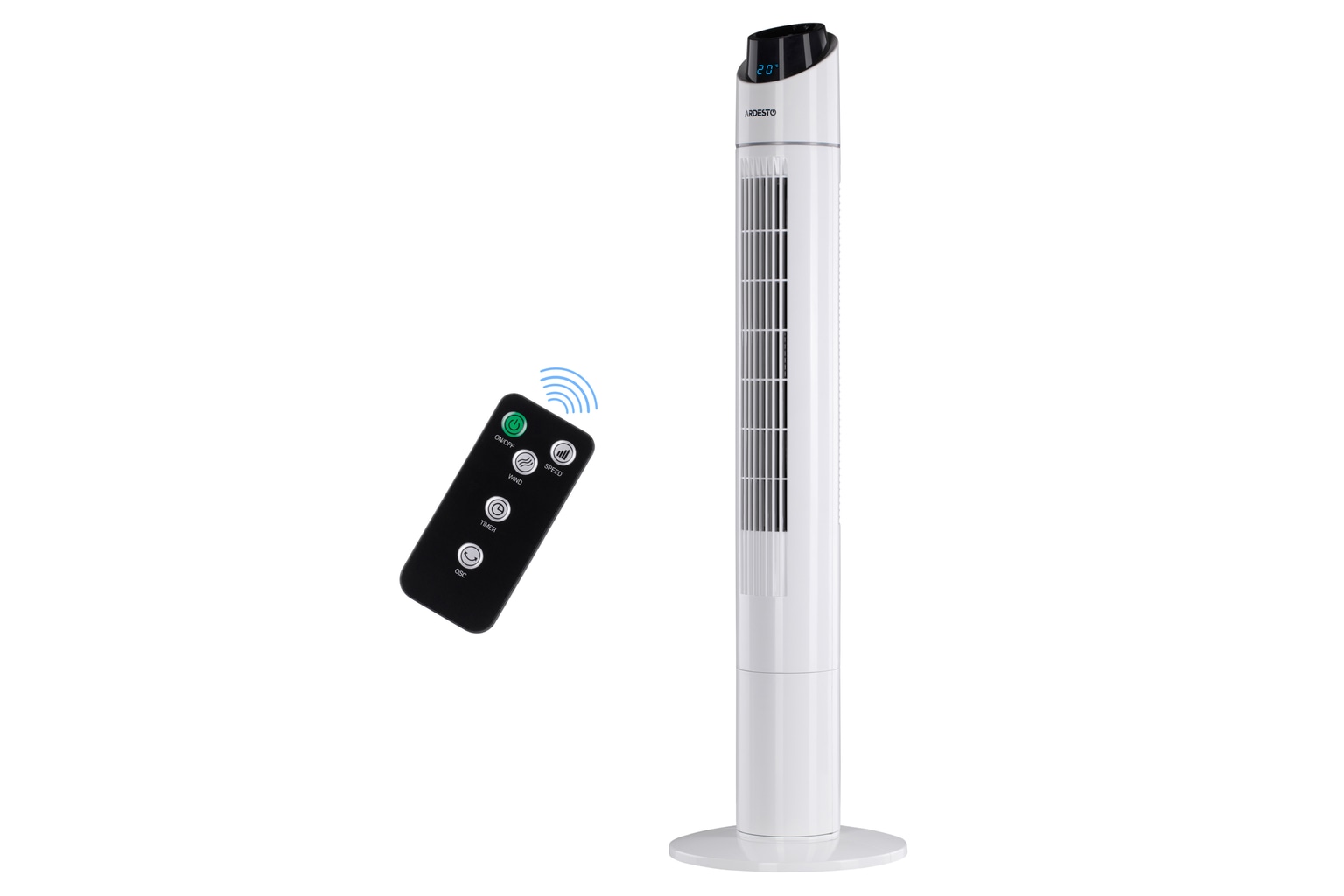 Ardesto Column fan FNT-R44X1W 110cm, 50W, remote control, display, black and white
