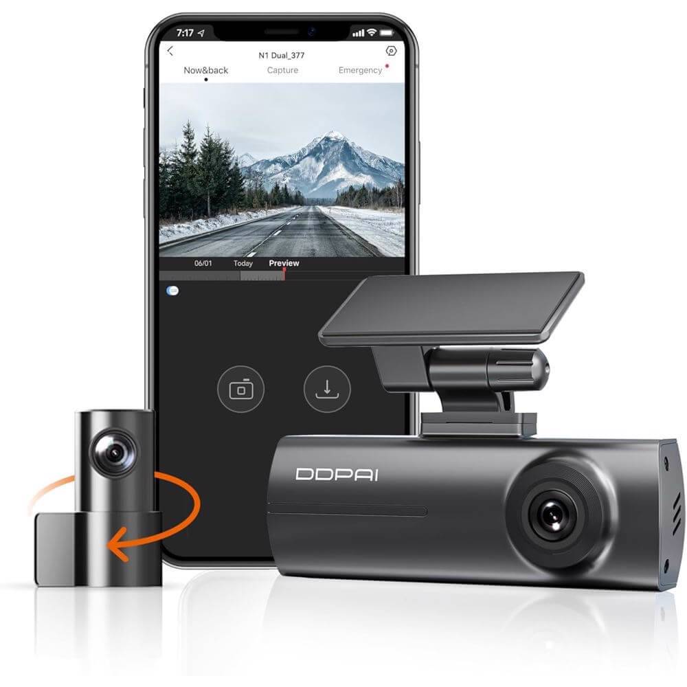 DDPAI N1 Dual 1296P FHD Dash Cam 135°, WIFI Front and Rear Cam, Car Video Recorder, Black — 2