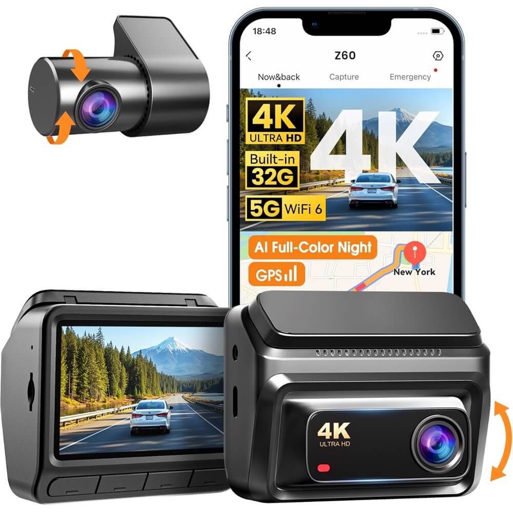 DDPAI Z60 2026 4K Dashcam 140°, WIFI GPS, Bluetooth Front and Rear Cam, Car Video Recorder, Black