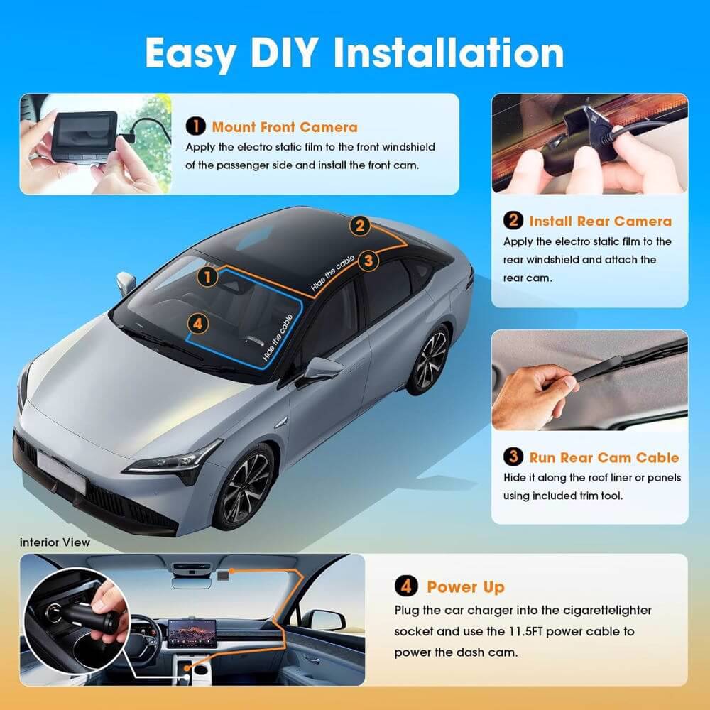 DDPAI Z60T, 140°, 4K UHD , WIFI, GPS, Bluetooth, Three-Channel Dashcam, Car Video Recorder, Black — 2