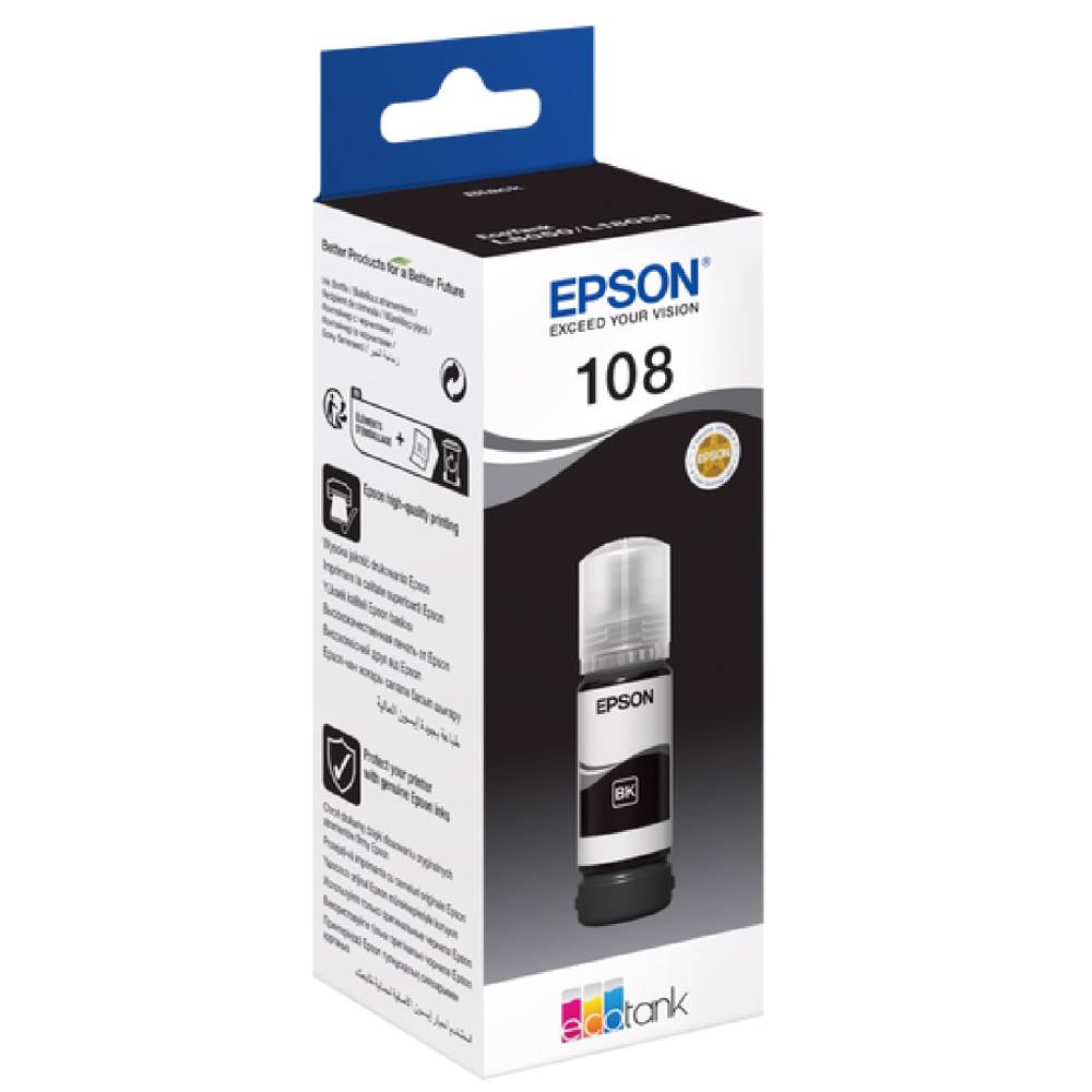 EPSON კარტრიჯის მელანი 108 ECOTANK BLACK INK BOTTLE L8050 C13T09C14A — 2