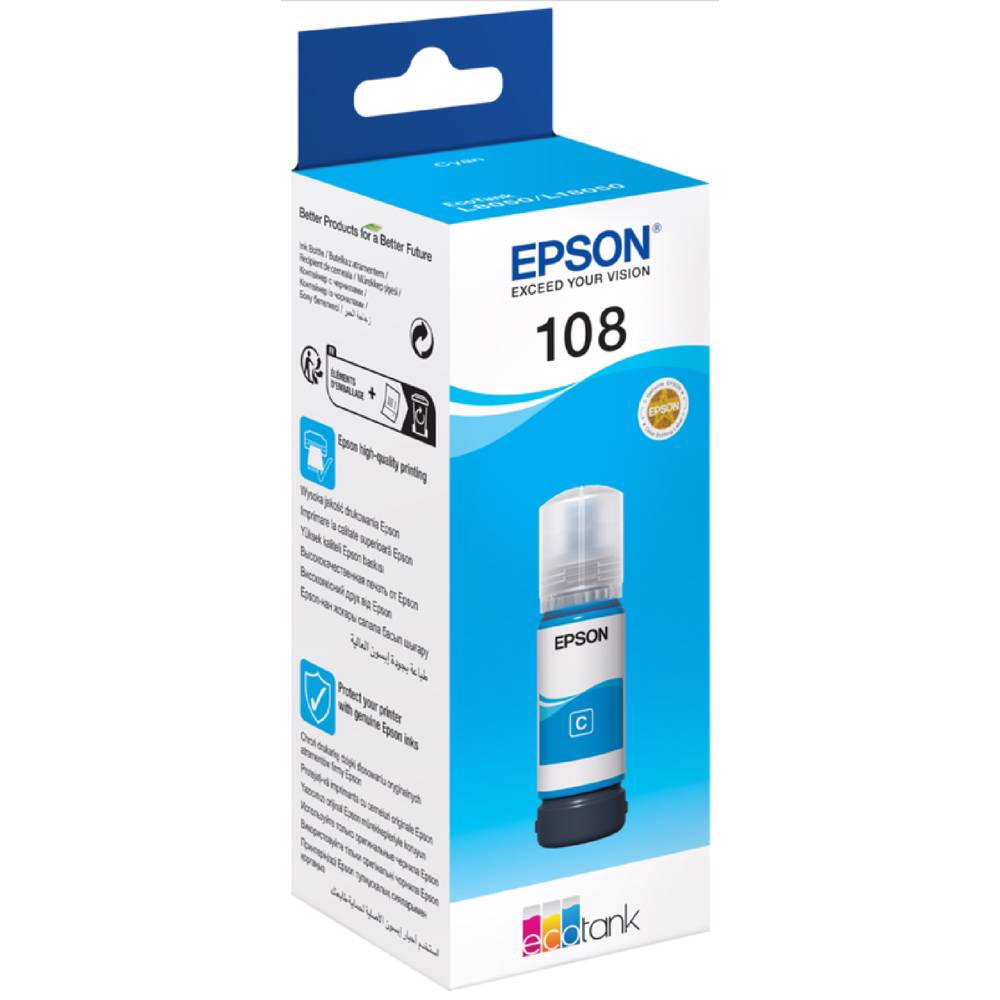 EPSON კარტრიჯის მელანი 108 ECOTANK CYAN INK BOTTLE C13T09C24A — 2