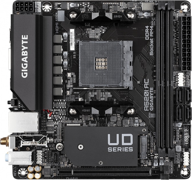 Gigabyte Motherboard A520I AC sAM4 A520 2xDDR4 M.2 HDMI DP Wi-Fi BT mITX