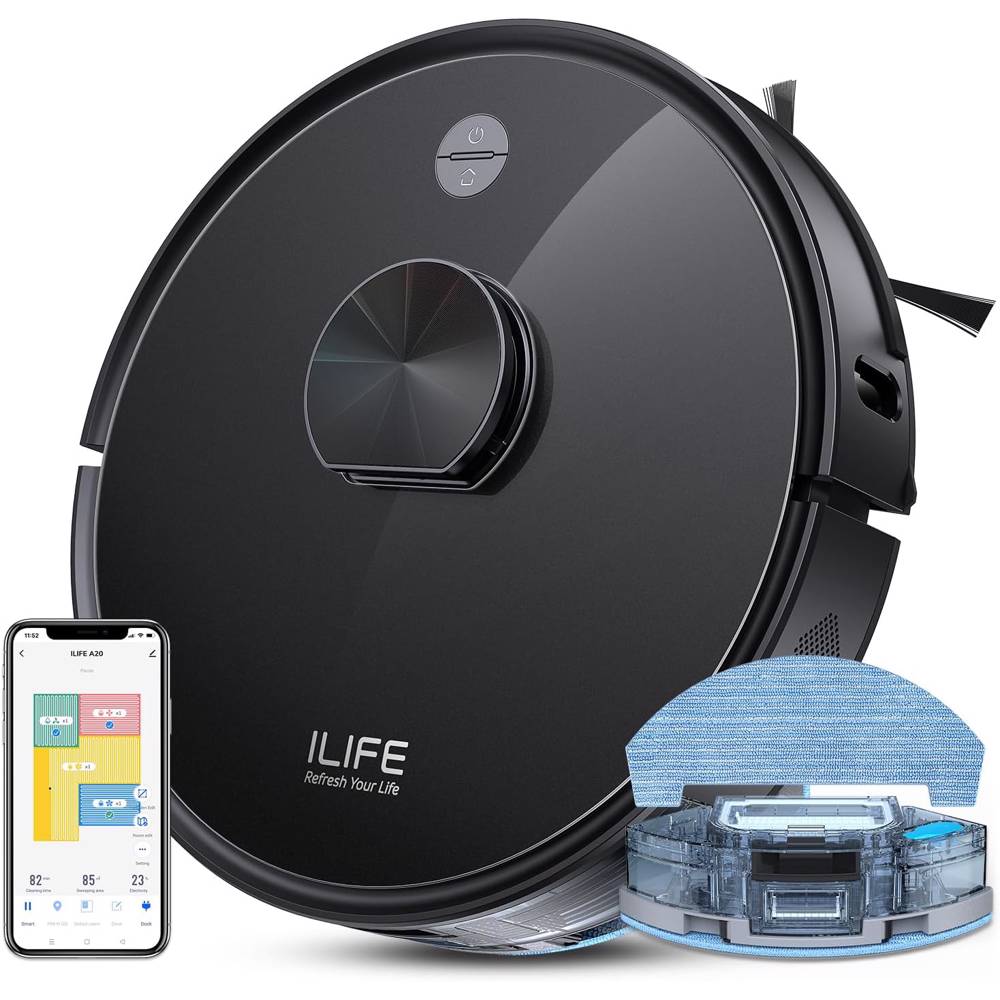 ILIFE A20, 4000Pa Laser Navigation Robotic Vacuum & Mop With APP Control, Black