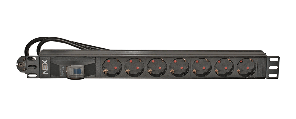 NEX PDU-7-braker PDU - 7 Socket Schuko Power Stripe 19" 1U braker