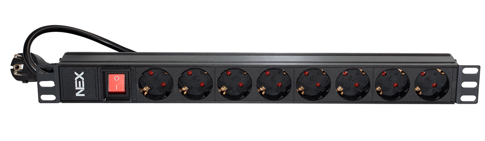 NEX PDU-8 PDU - 8 Socket Schuko Power Stripe 19" 1U
