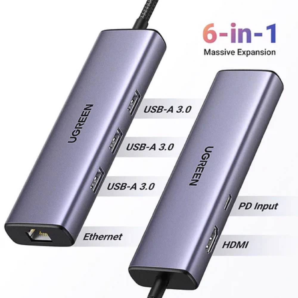 UGREEN CM512, Type-C, USB, HDMI, Lan, PD, Hub, Grey — 2