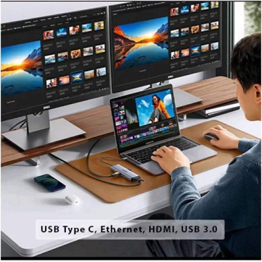 UGREEN CM498, Type-C, USB, HDMI, VGA, RJ45, SD, TF, Hub, Gray — 2