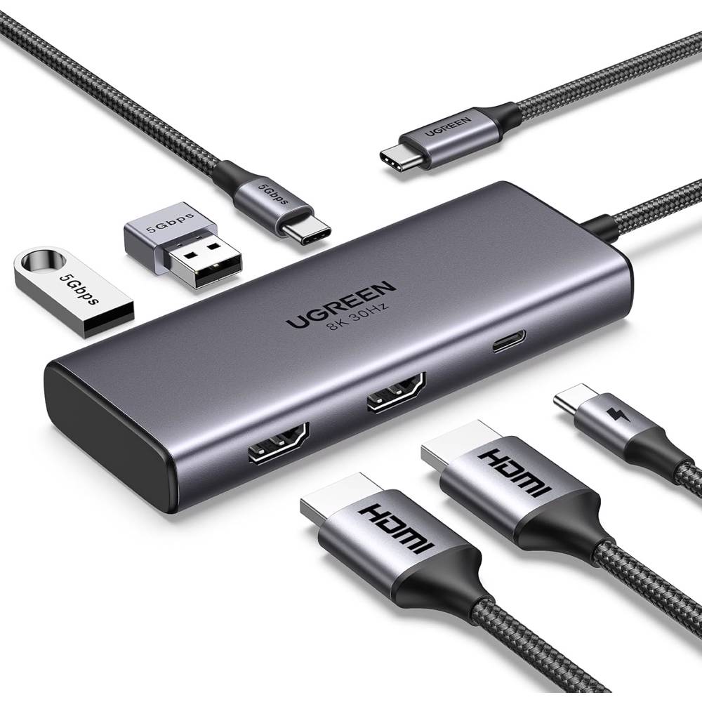 UGREEN CM498 Revodok 206, 2xHDMI, USB, Type-C, HUB, Grey