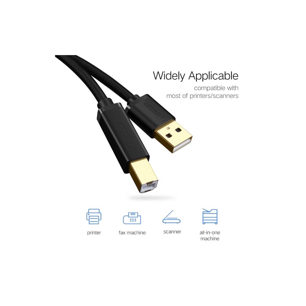 UGREEN US135, Printer Cable, USB-A To USB-B, 2m, Black — 2