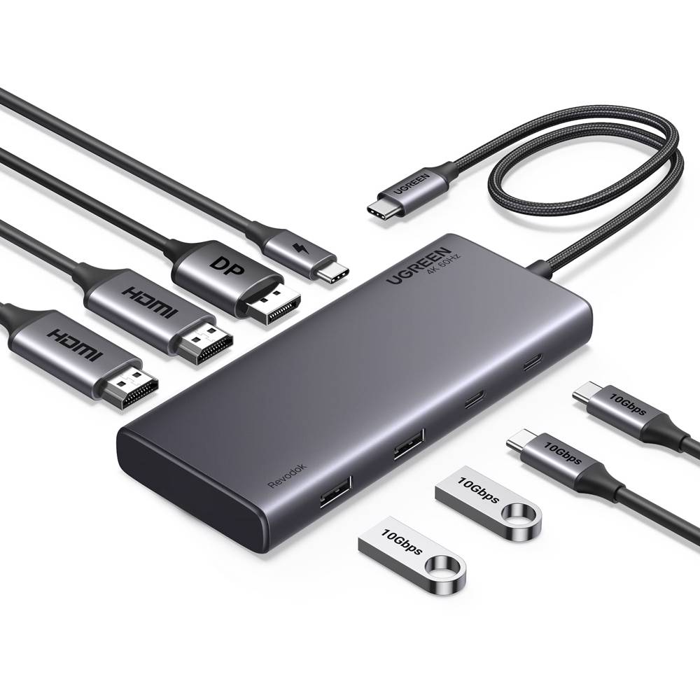 UGREEN CM639 Revodok 308, HDMI, DP, Type-C, USB-A, PD, Grey