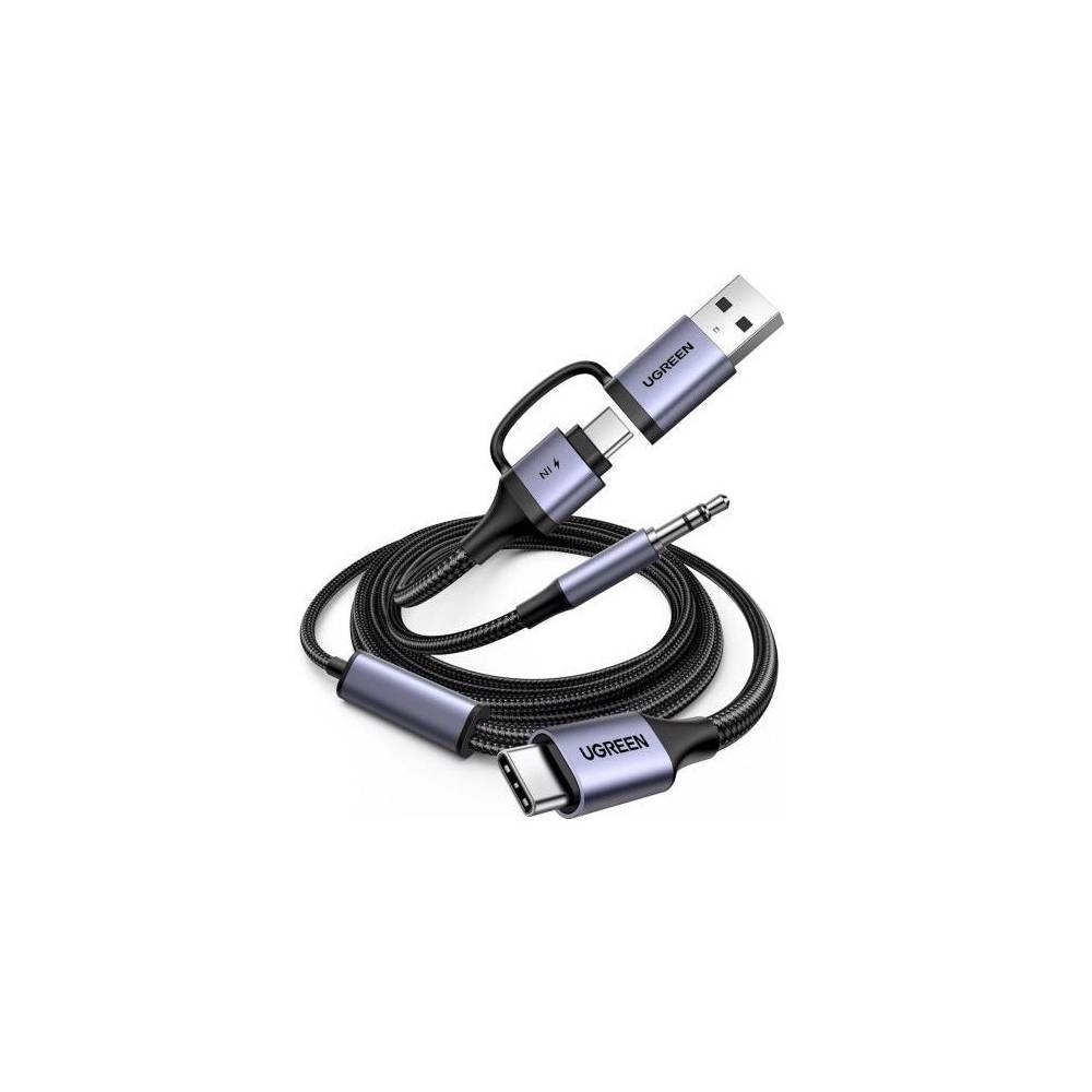 UGREEN CM772, 60W, 2-in-1 Audio Charger Adapter And AUX, 1.5m, Black/Grey