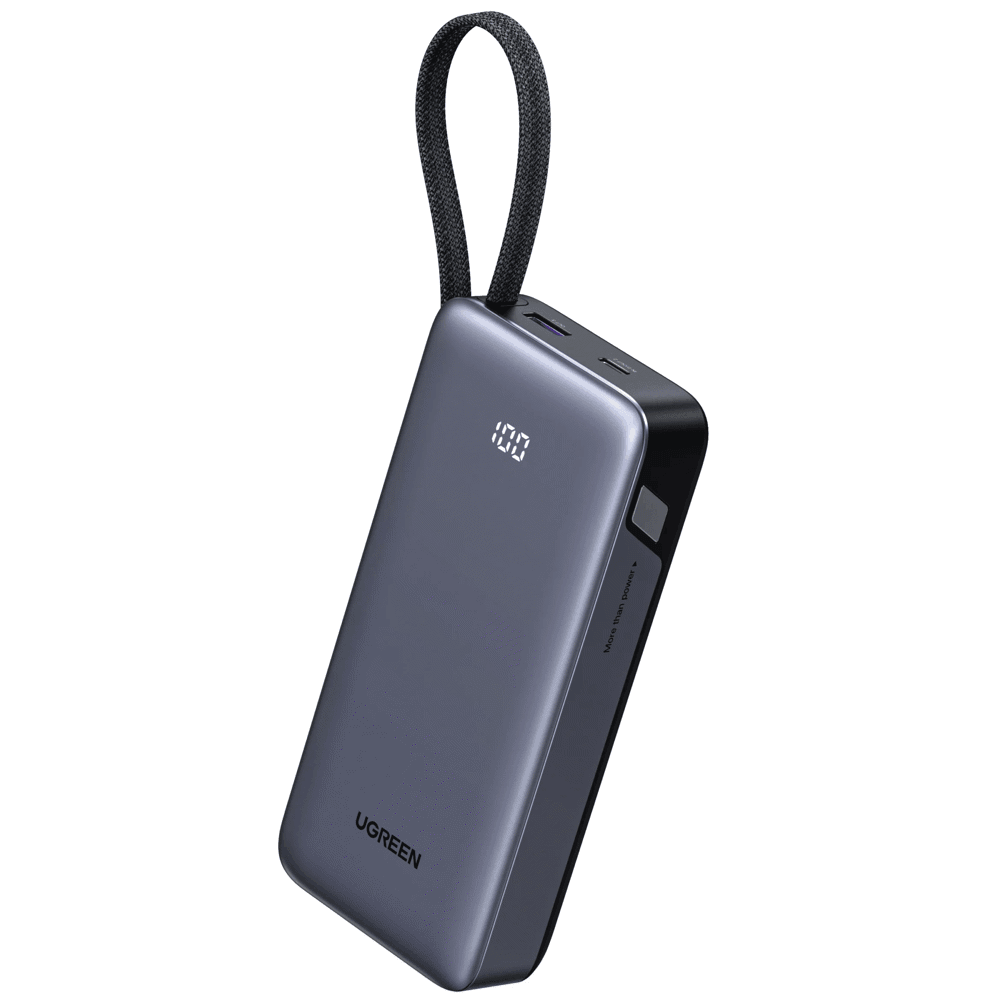UGREEN PB536, 20000mAh, Type-C, USB, Power Bank With Built-in Cable, Grey — 2