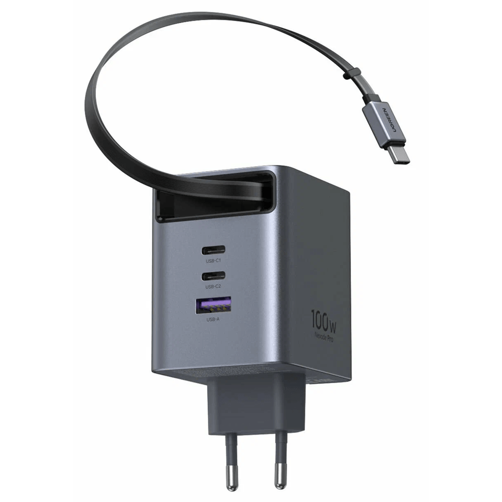 UGREEN X616, 100W, GaN Fast Charger with Retractable Cable, Grey — 2