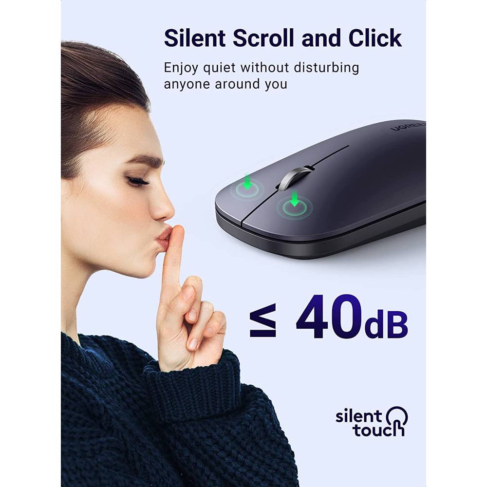 UGREEN MU001 Wireless 2.4G Slim Silent Mouse, 4000DP, Light Black — 2