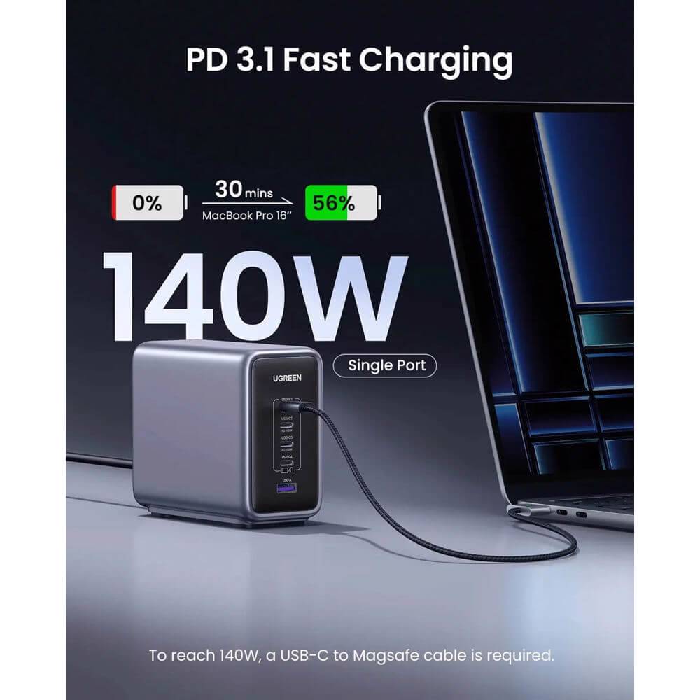 UGREEN CD333 Nexode, 300W, Type-C, USB, 5-Port PD GaN Fast Charger, Grey — 2