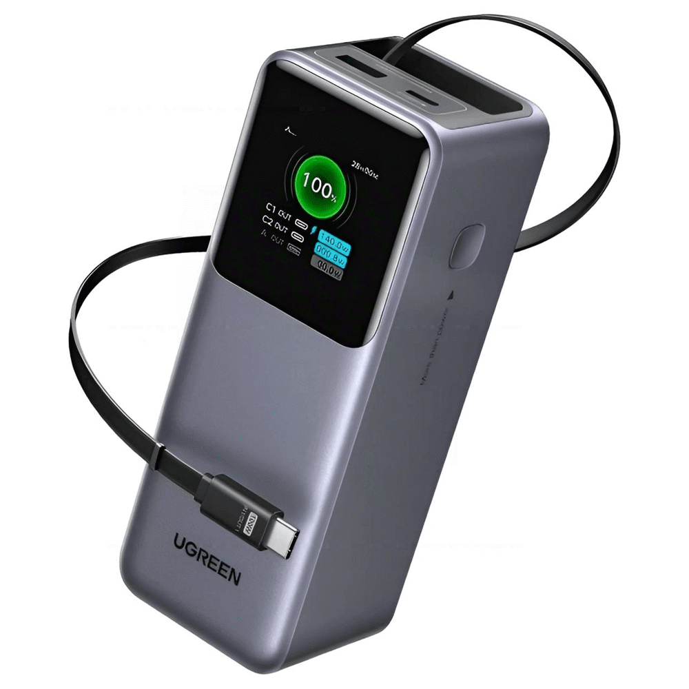 UGREEN PB726 Nexode, 20000mAh, Type-C, USB, Power Bank With Retractable Cable, Grey