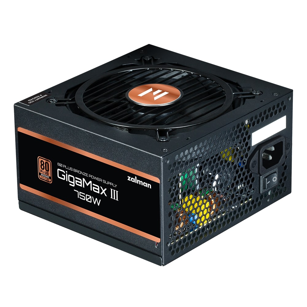 Zalman PSU Gigamax 3 (750W), 88%, 80+ Bronze, 120mm, 1xMB 24pin(20+4), 2xCPU (8pin(4+4)+8pin), 3xMolex, 6xSATA, 4xPCIe 8pin(6+2), 1x12VHPWR, Semi Modular