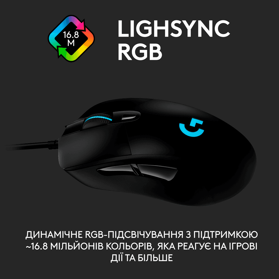 LOGITECH G403 HERO LIGHTSYNC Corded Gaming Mouse - BLACK - USB - EER2 5