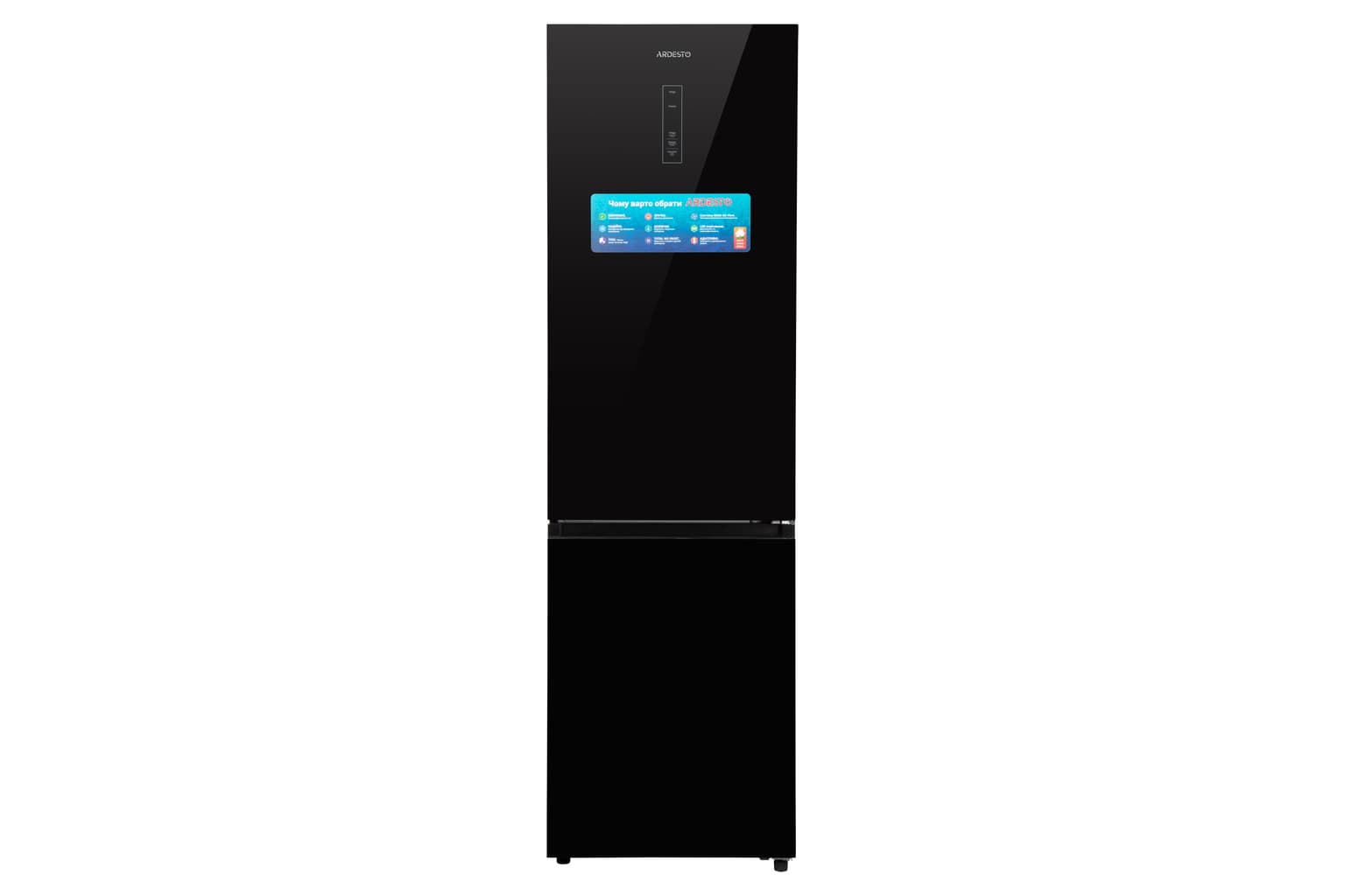 Ardesto Refrigerator bottom freezer, 201.8x59.5x66, ref-256L, freez.-104L, 2doors, A+, NF, inv., display ext, fresh zone, black