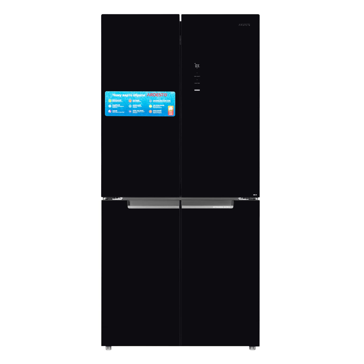 Ardesto Refrigerator multi-door, 177.5x86x75, 4doors, A++, NF, fresh zone, black (glass)
