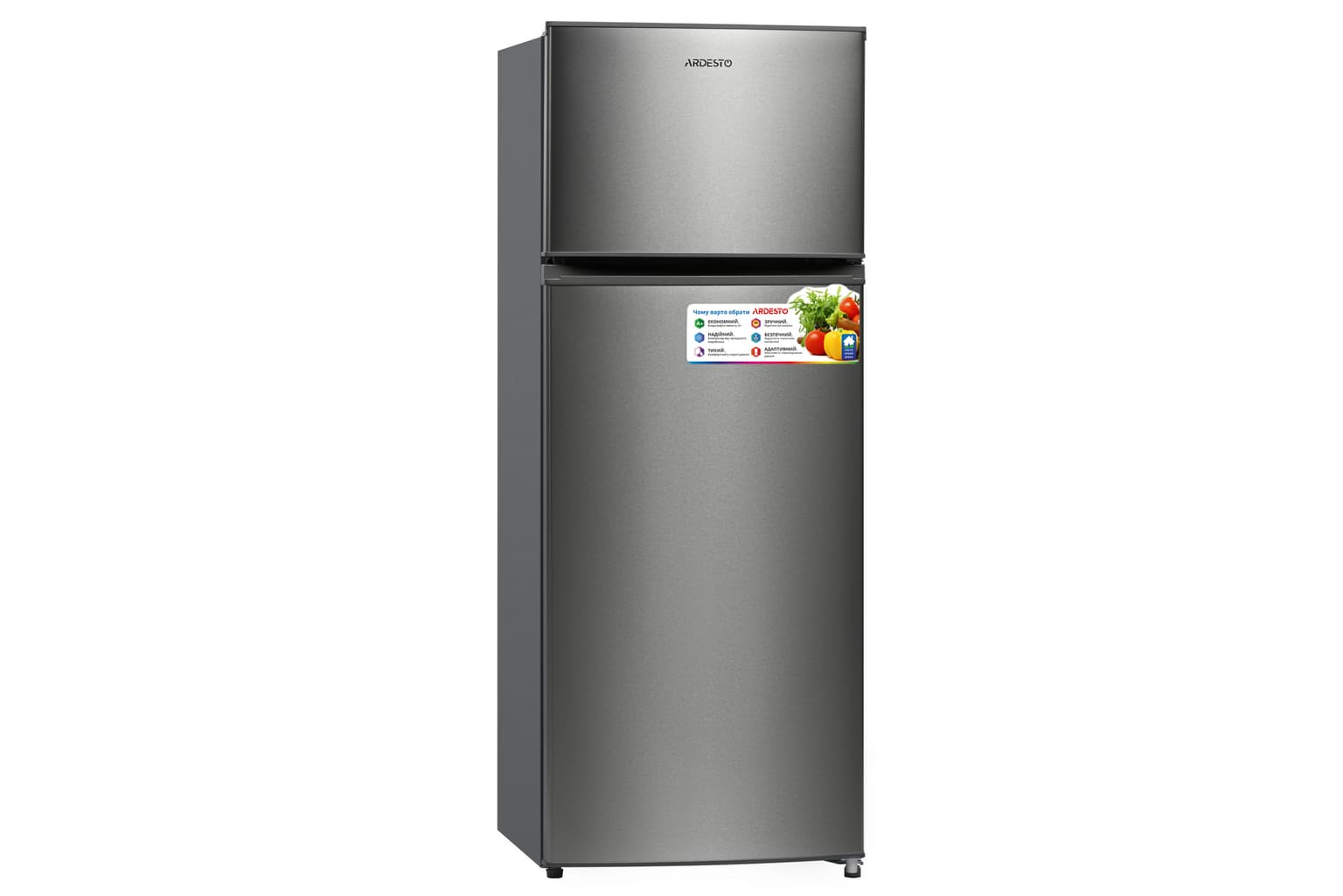 Ardesto Refrigerator top freezer, 143x55x55, ref-164L, freez.-40L, 2doors, A+, ST, silver