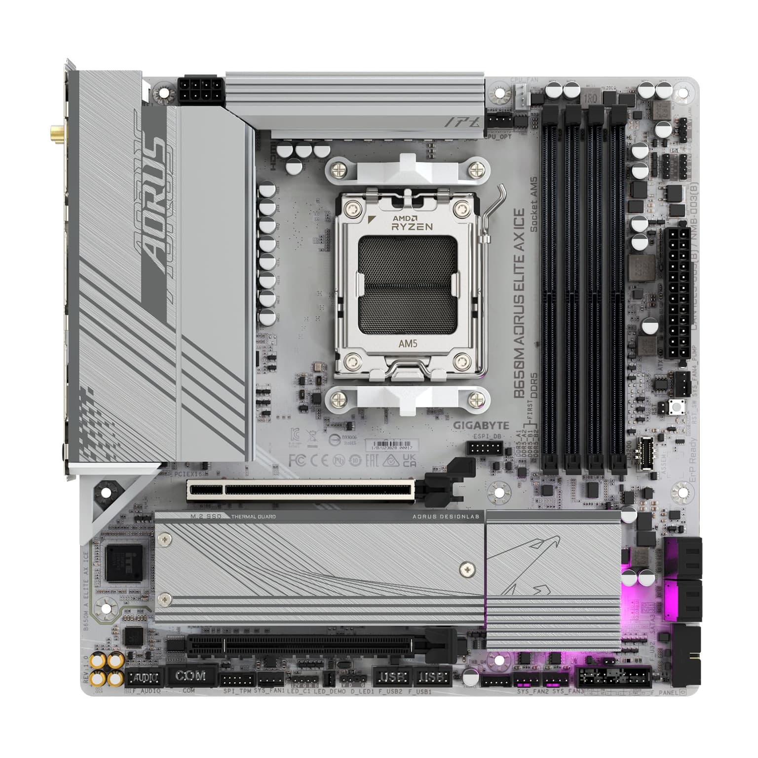 Gigabyte Motherboard B650M A ELITE AX ICE sAM5 B650 4xDDR5 M.2 HDMI DP Wi-Fi mATX